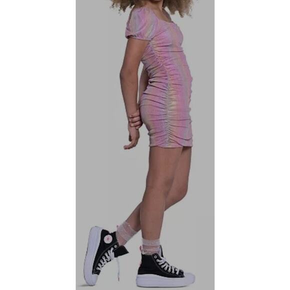 With Jules Big Girls Ruched Square-Neck Mesh Dress Size L 6040 - Picture 3 of 5